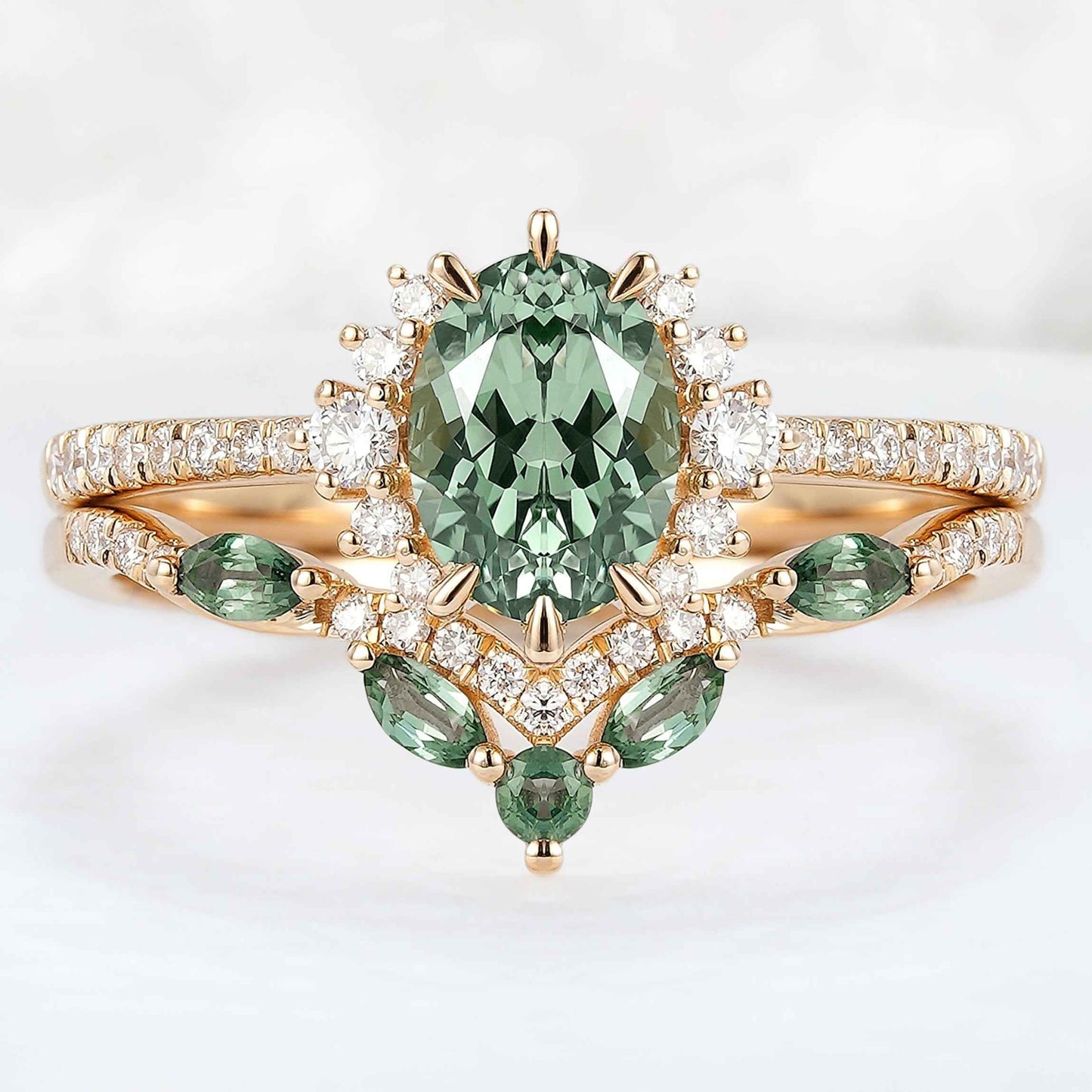 Ryssaria 1 Carat Oval Stackable Sapphire Ring Set in 18K Rose Gold