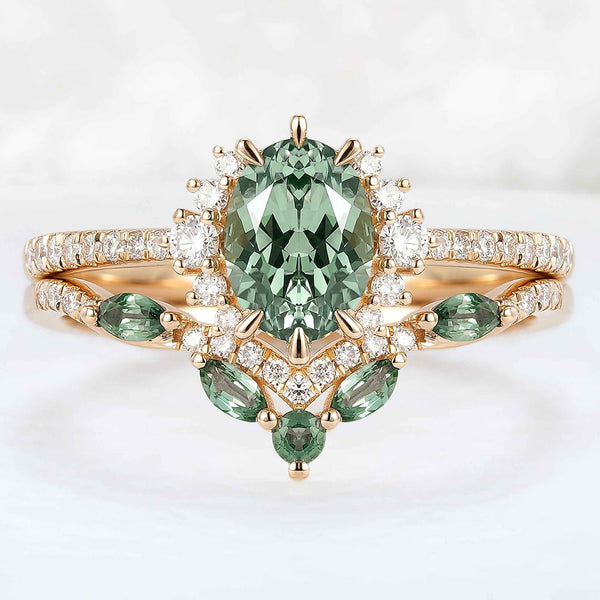 Ryssaria 1 Carat Oval Stackable Sapphire Ring Set in 18K Rose Gold