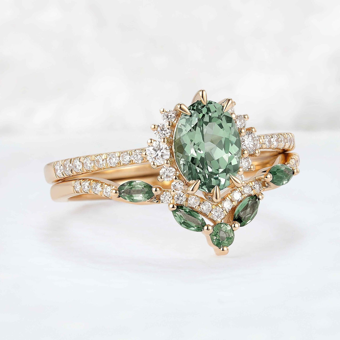 Ryssaria 1 Carat Oval Stackable Sapphire Ring Set in 18K Rose Gold