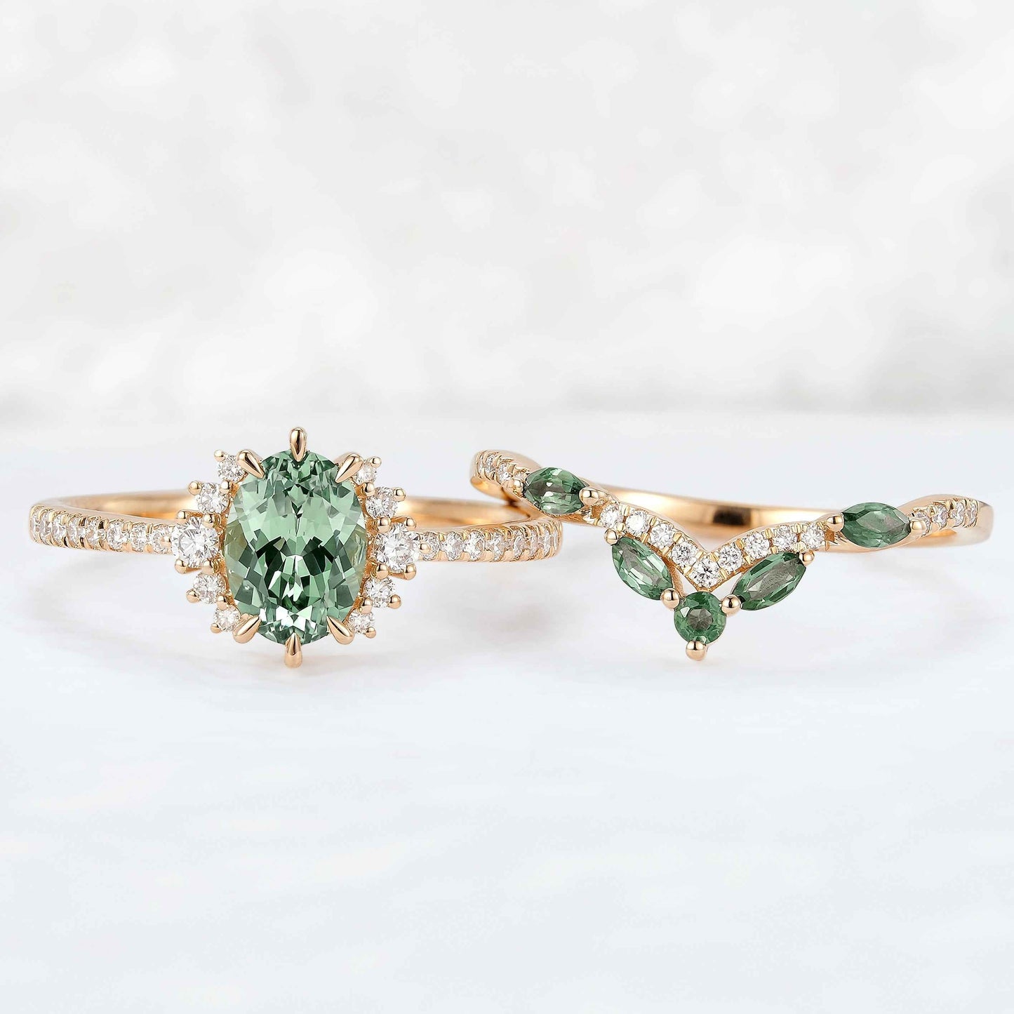 Ryssaria 1 Carat Oval Stackable Sapphire Ring Set in 18K Rose Gold