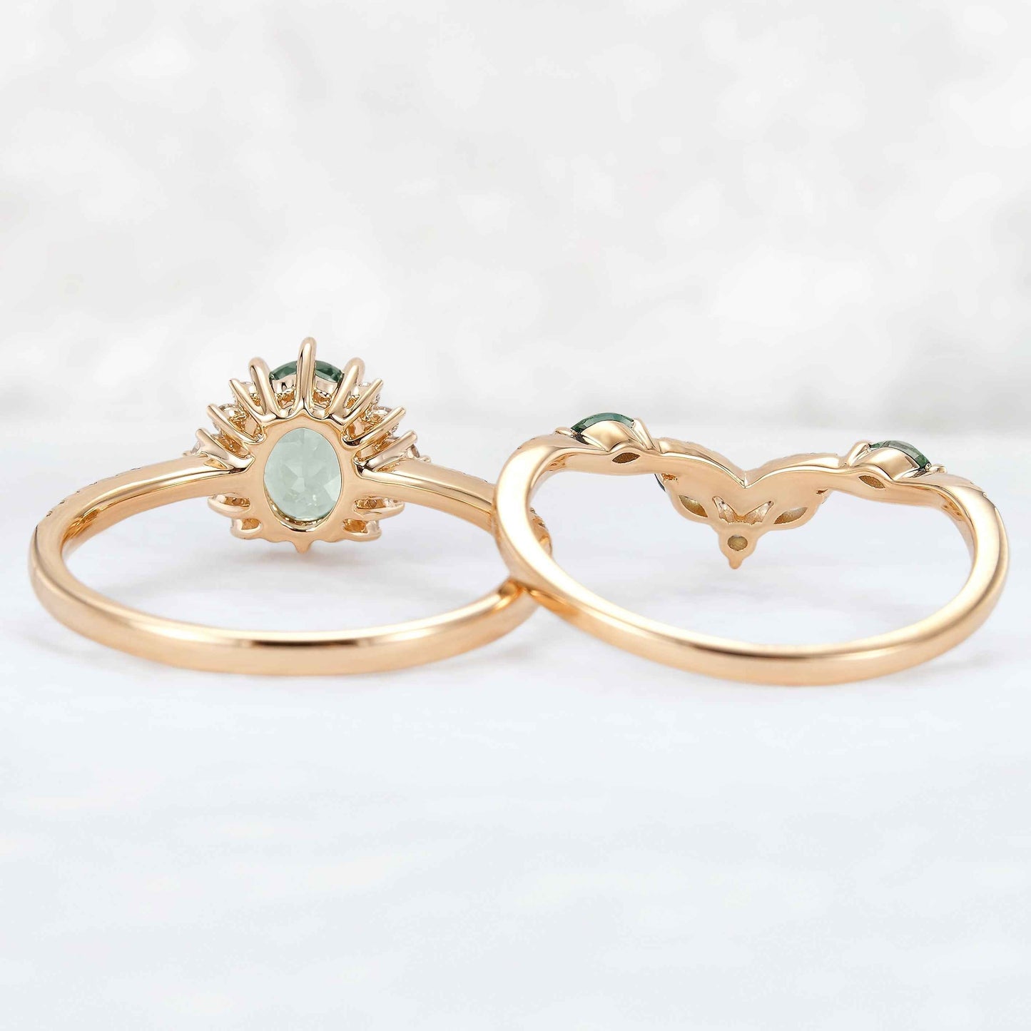 Ryssaria 1 Carat Oval Stackable Sapphire Ring Set in 18K Rose Gold