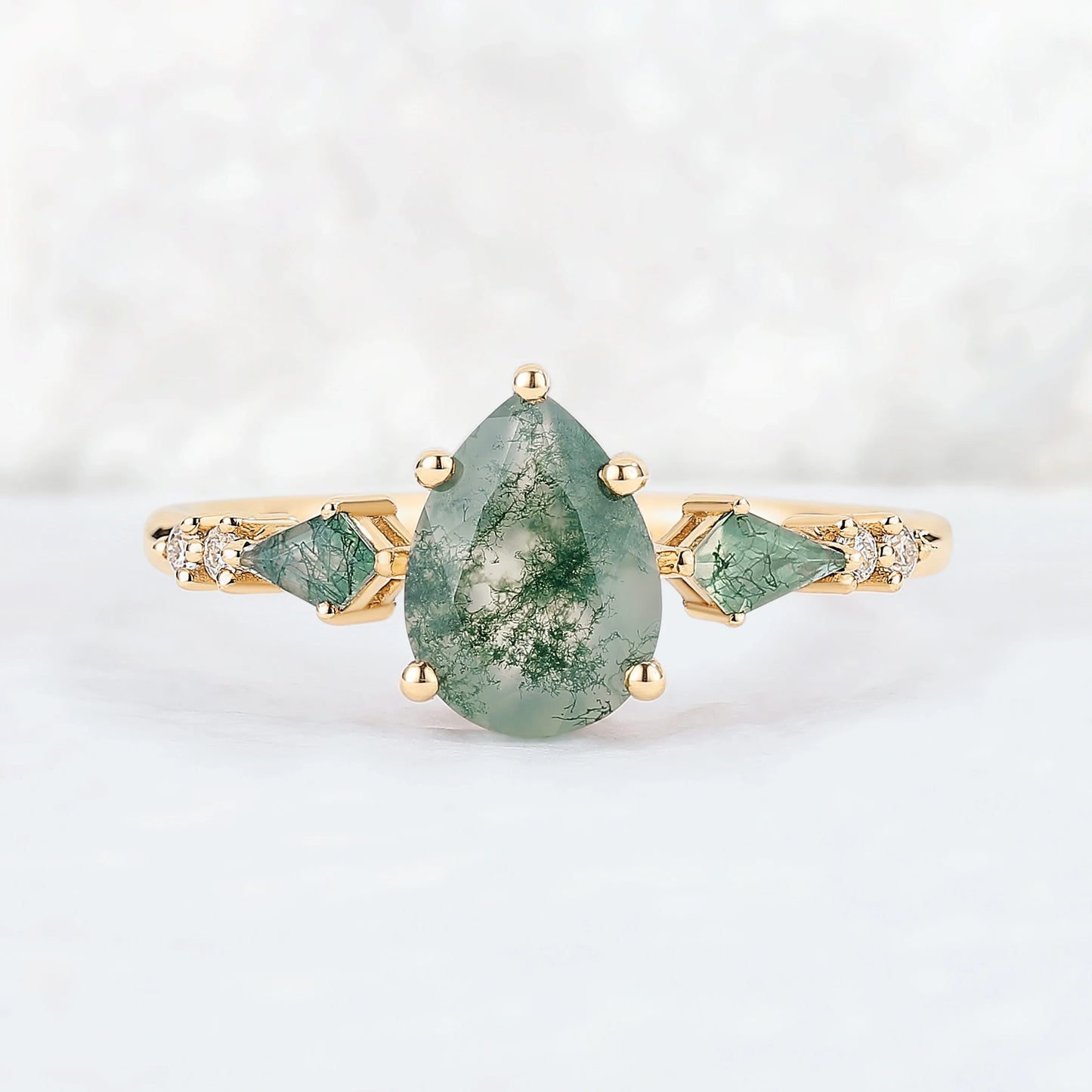 Soraviel 1.3 Carat Pear Three-stone Moss Agate Ring in 925 Silver