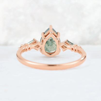 Soraviel 1.3 Carat Pear Three-stone Moss Agate Ring in 925 Silver