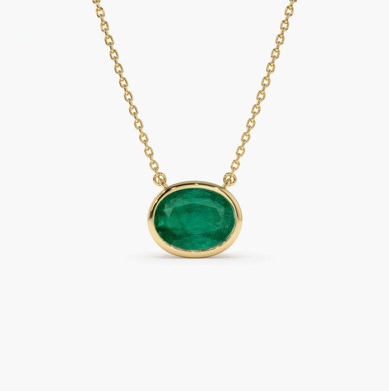 Fiaeisa 2.2 Carat Oval Pendant Emerald Necklace