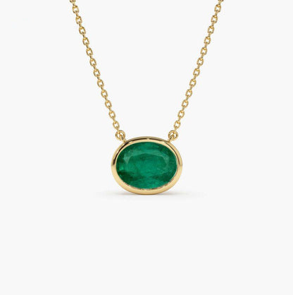 Fiaeisa 2.2 Carat Oval Pendant Emerald Necklace
