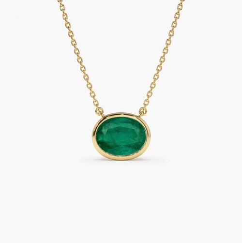 Fiaeisa 2.2 Carat Oval Pendant Emerald Necklace