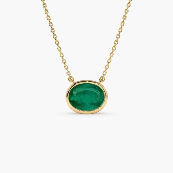 Fiaeisa 2.2 Carat Oval Pendant Emerald Necklace