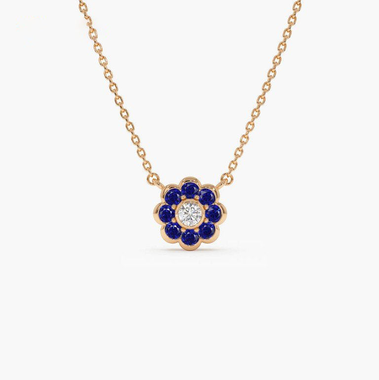Lucionvia 0.3 Carat Round Pendant Sapphire Necklace