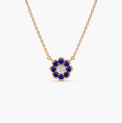 Lucionvia 0.3 Carat Round Pendant Sapphire Necklace