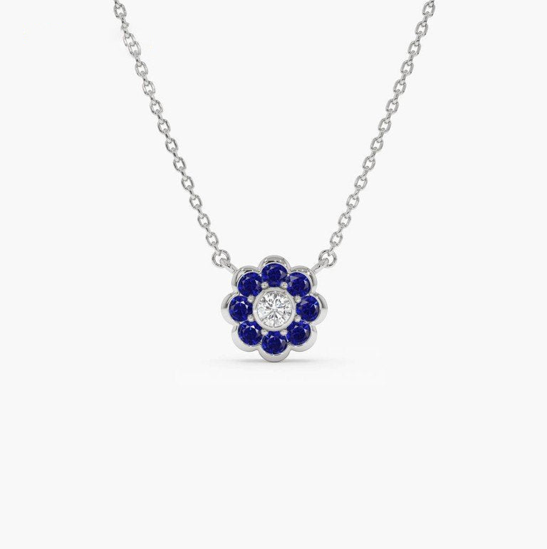 Lucionvia 0.3 Carat Round Pendant Sapphire Necklace