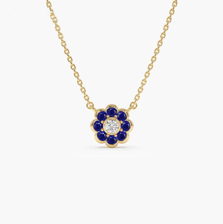 Lucionvia 0.3 Carat Round Pendant Sapphire Necklace