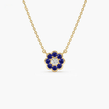 Lucionvia 0.3 Carat Round Pendant Sapphire Necklace