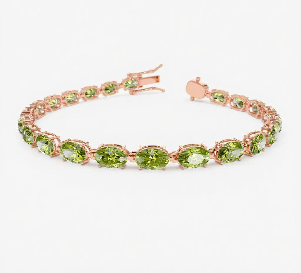 Polavous 14 Carat Oval Tennis Peridot Bracelet