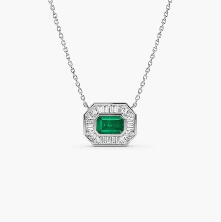 Albaaeeva 1.5 Carat Emerald Pendant Emerald Necklace