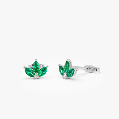 Emerald Petal Dangle Earrings | Lab Grown Round Cut Diamond & 18K Solid Gold | Women's Jewelry for Gift, Party, Engagement