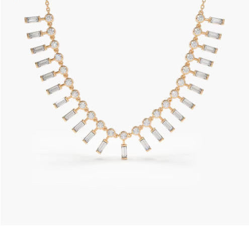 Ceraanva 2.5 Carat Baguette & Round Pendant Moissanite Necklace