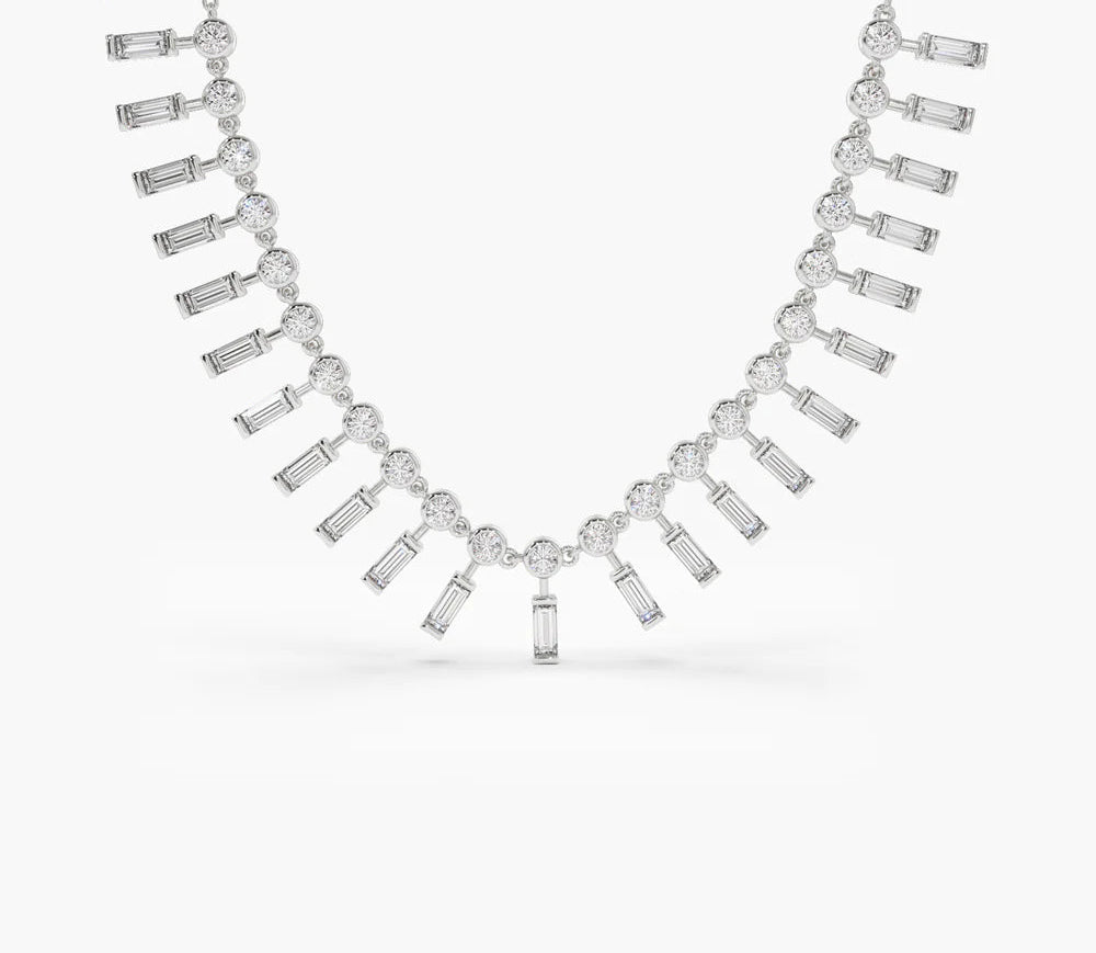 Ceraanva 2.5 Carat Baguette & Round Pendant Moissanite Necklace