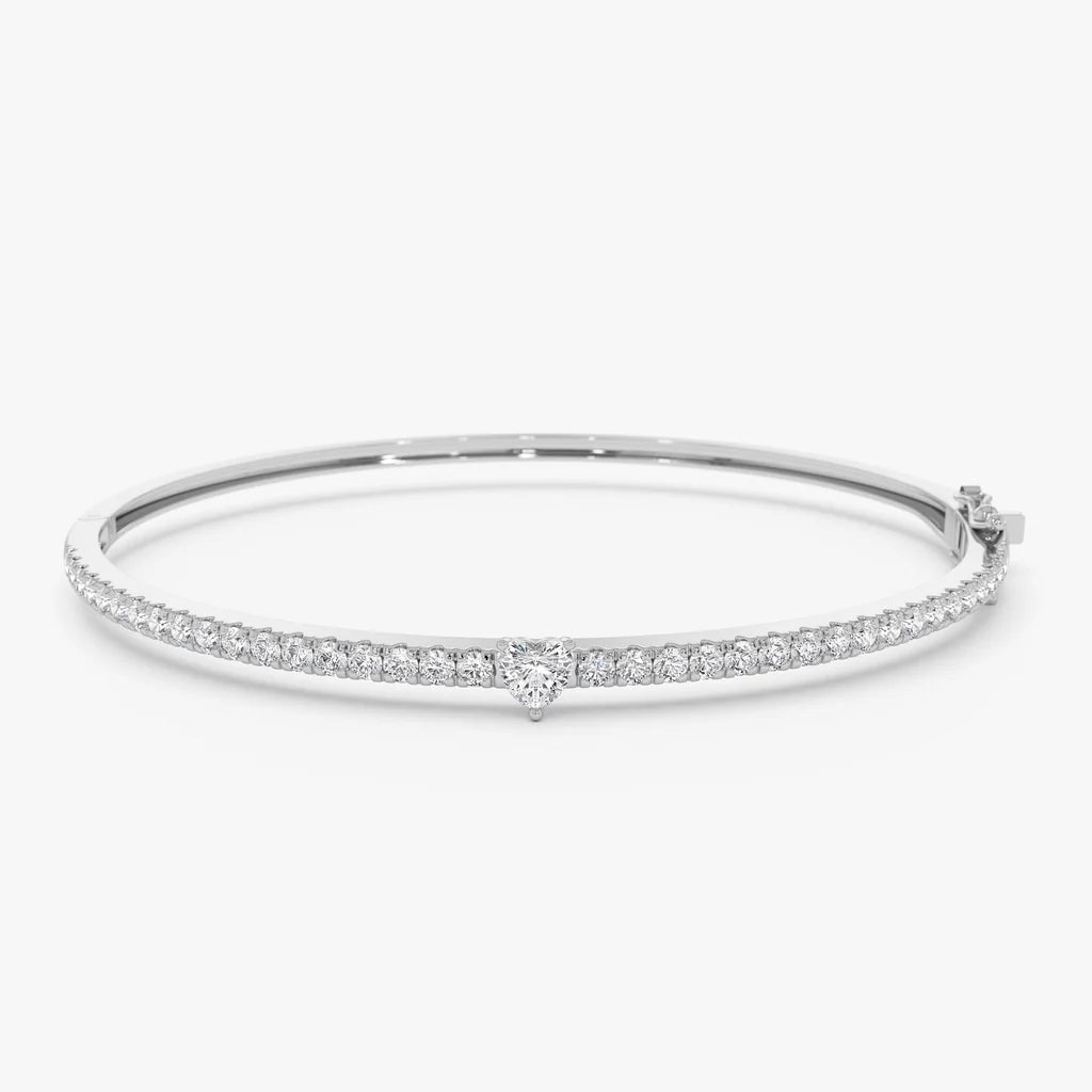 Dunaiura 0.2 Carat Heart and Round Bangle Moissanite Bracelet