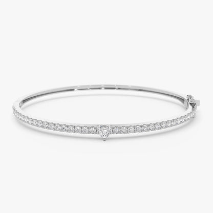 Dunaiura 0.2 Carat Heart and Round Bangle Moissanite Bracelet