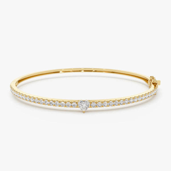 Dunaiura 0.2 Carat Heart and Round Bangle Moissanite Bracelet