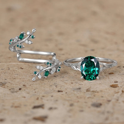 Onoriel 2 Carat Oval Stackable Emerald Ring Set in 18K Yellow Gold