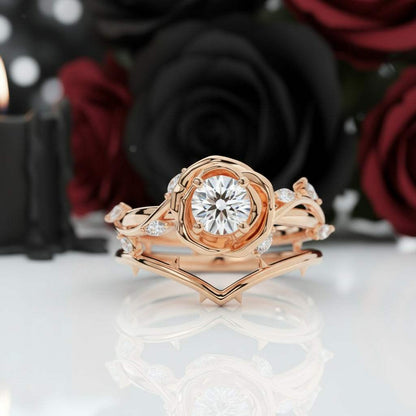 Koraviel rose gold ring with round black moissanite and modern elegant design