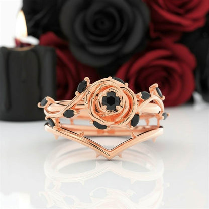 Koraviel rose gold ring with 0.6 ct round black moissanite and modern elegant design