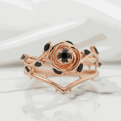 Koraviel rose gold ring with 0.6 ct round black moissanite and sleek modern design