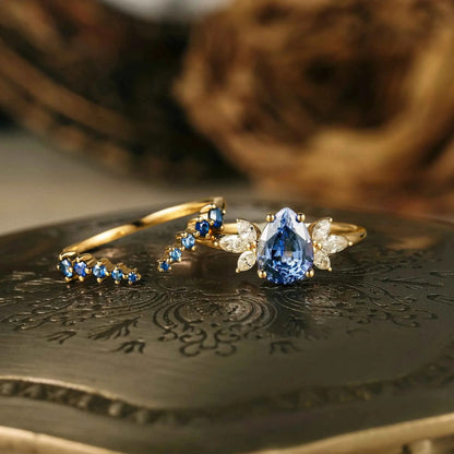 Leloria 1.3 Carat Pear Stackable Sapphire Ring Set in 18K Yellow Gold