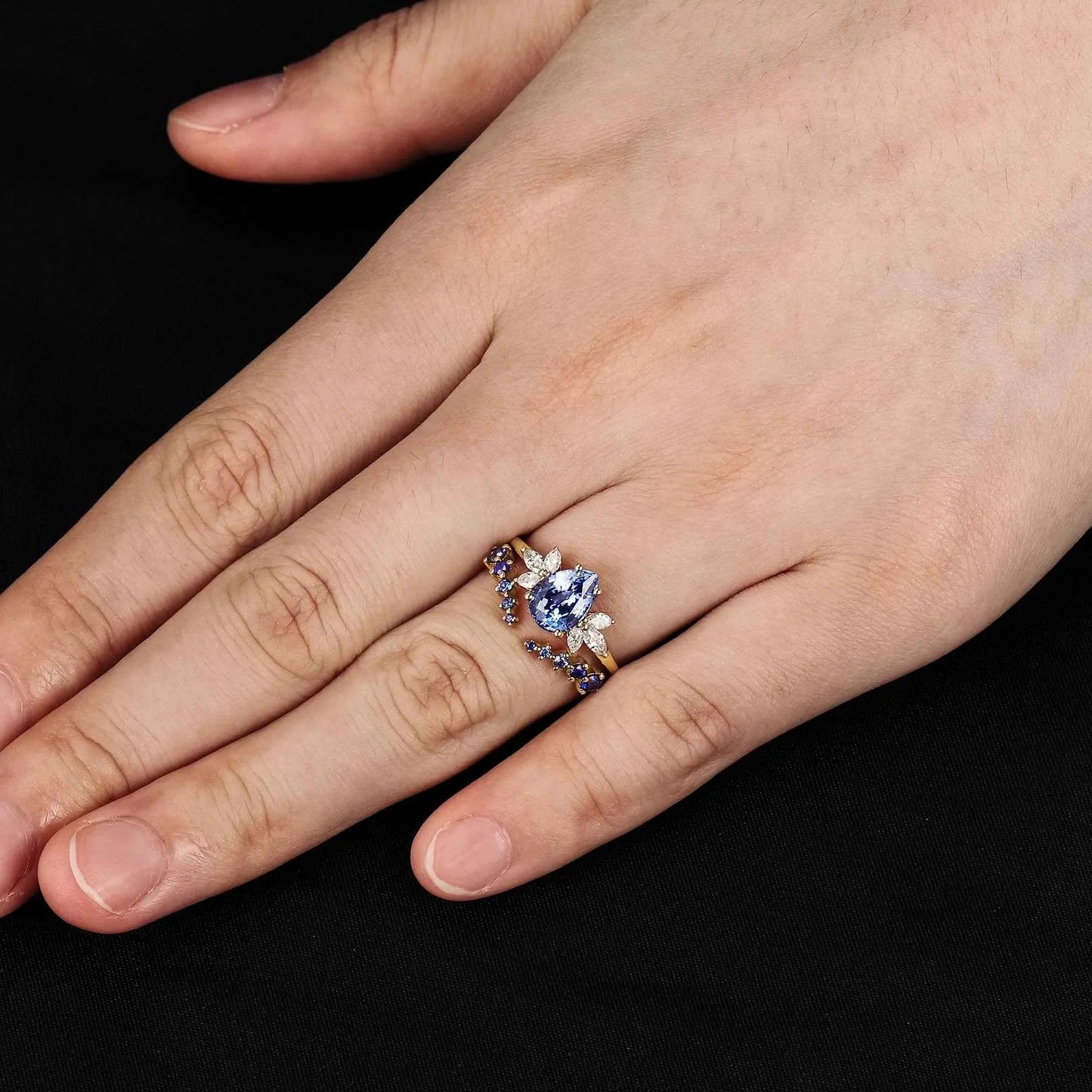 Leloria 1.3 Carat Pear Stackable Sapphire Ring Set in 18K Yellow Gold