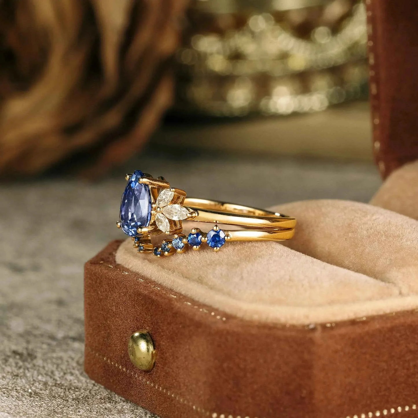 Leloria 1.3 Carat Pear Stackable Sapphire Ring Set in 18K Yellow Gold