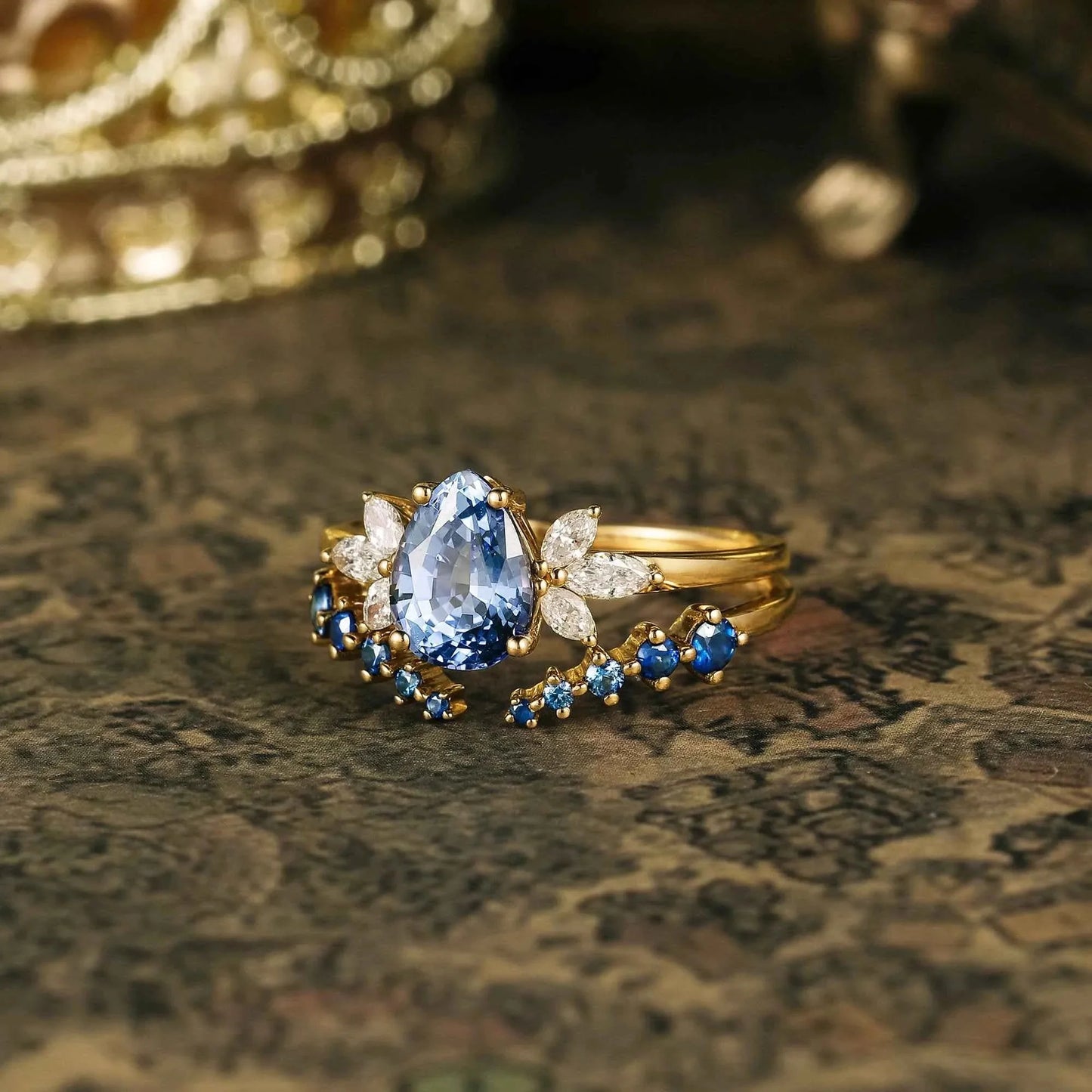 Leloria 1.3 Carat Pear Stackable Sapphire Ring Set in 18K Yellow Gold