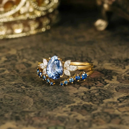 Leloria 1.3 Carat Pear Stackable Sapphire Ring Set in 18K Yellow Gold