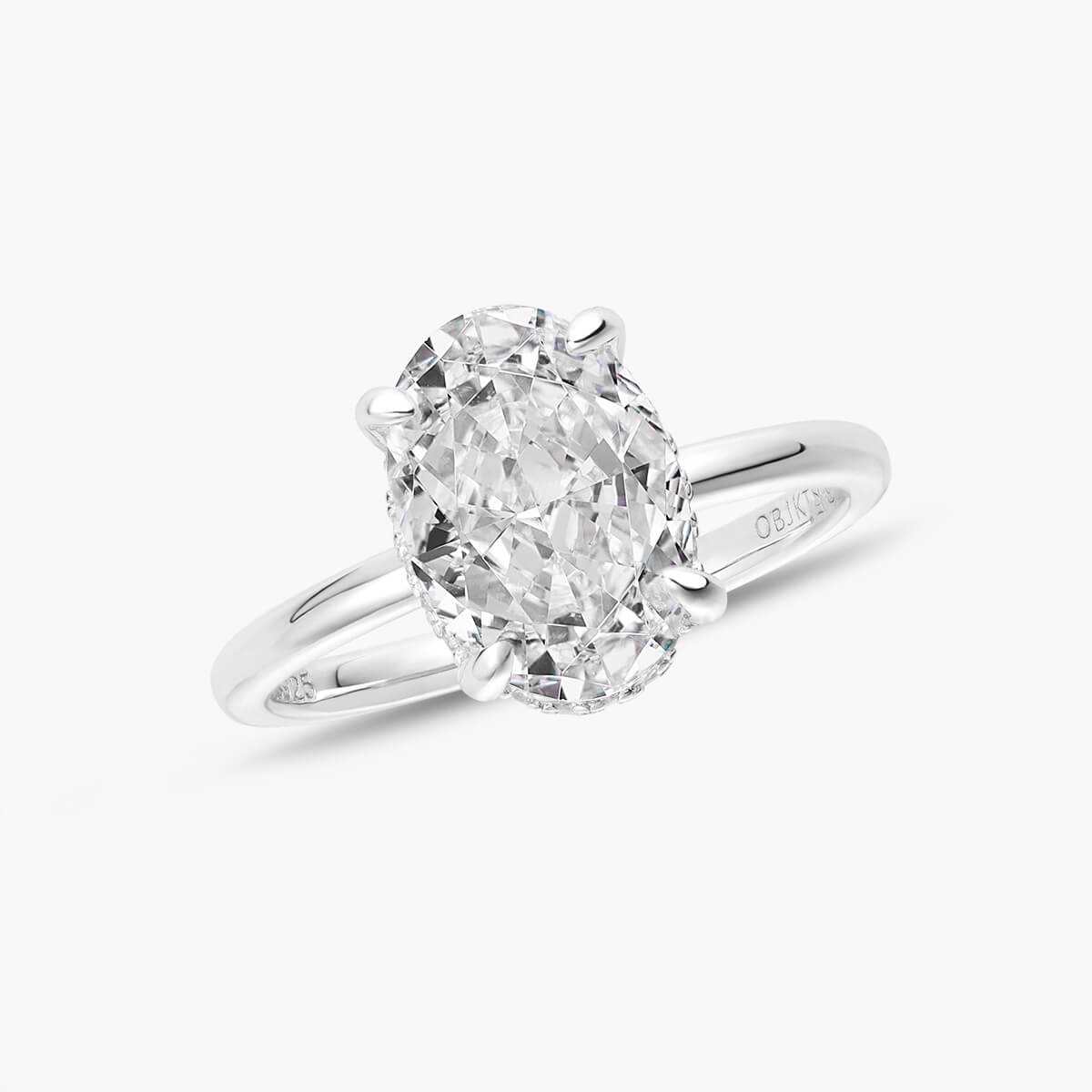 Nolindra solitaire engagement ring with oval Moissanite and pavé hidden halo