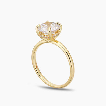 Zaelawen gold ring with 2-carat round moissanite stone and hidden halo solitaire design