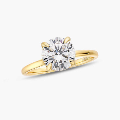 Zaelawen gold solitaire ring with round 2-carat moissanite stone and hidden halo sparkle