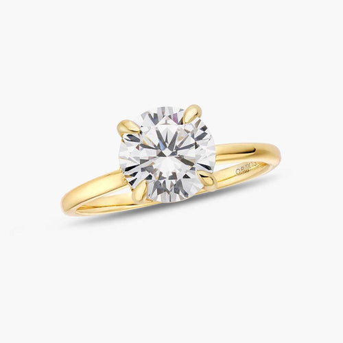 Zaelawen gold solitaire ring with round 2-carat moissanite stone and hidden halo sparkle