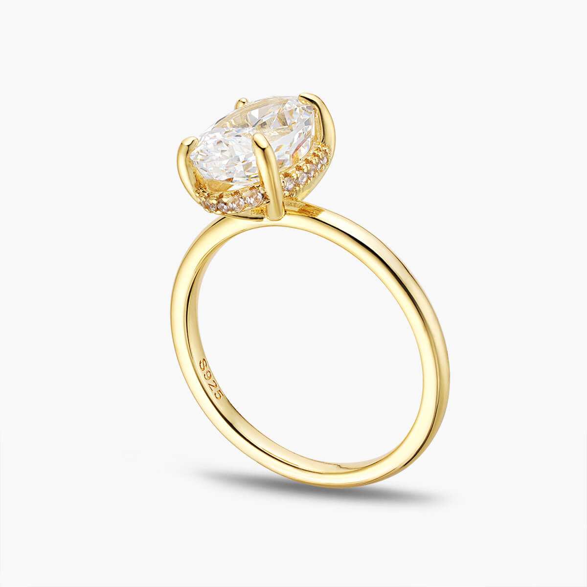 Nolindra solitaire engagement ring with oval Moissanite and pavé hidden halo in gold
