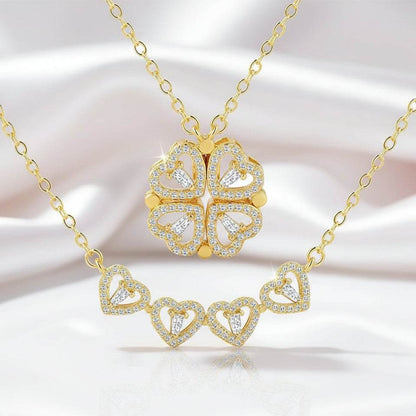 Hesperiel pendant necklace with four interlocking clover-shaped hearts and 0.5-carat moissanite on gold chain