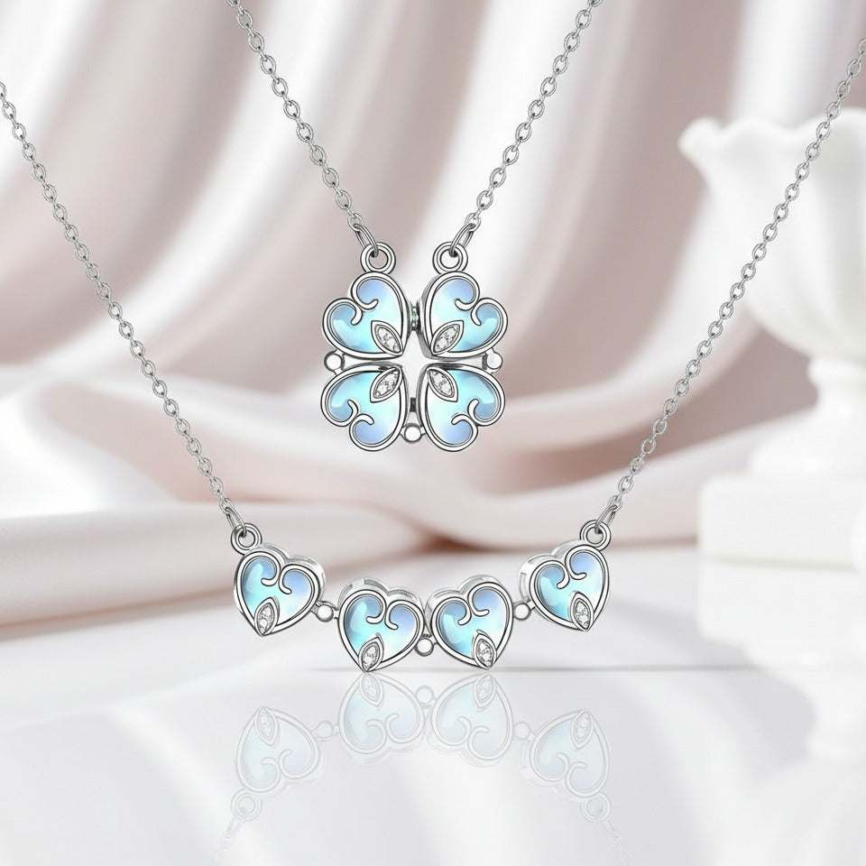 Hesperiel pendant necklace with four interlocking clover-shaped hearts and 0.5-carat moissanite gemstone