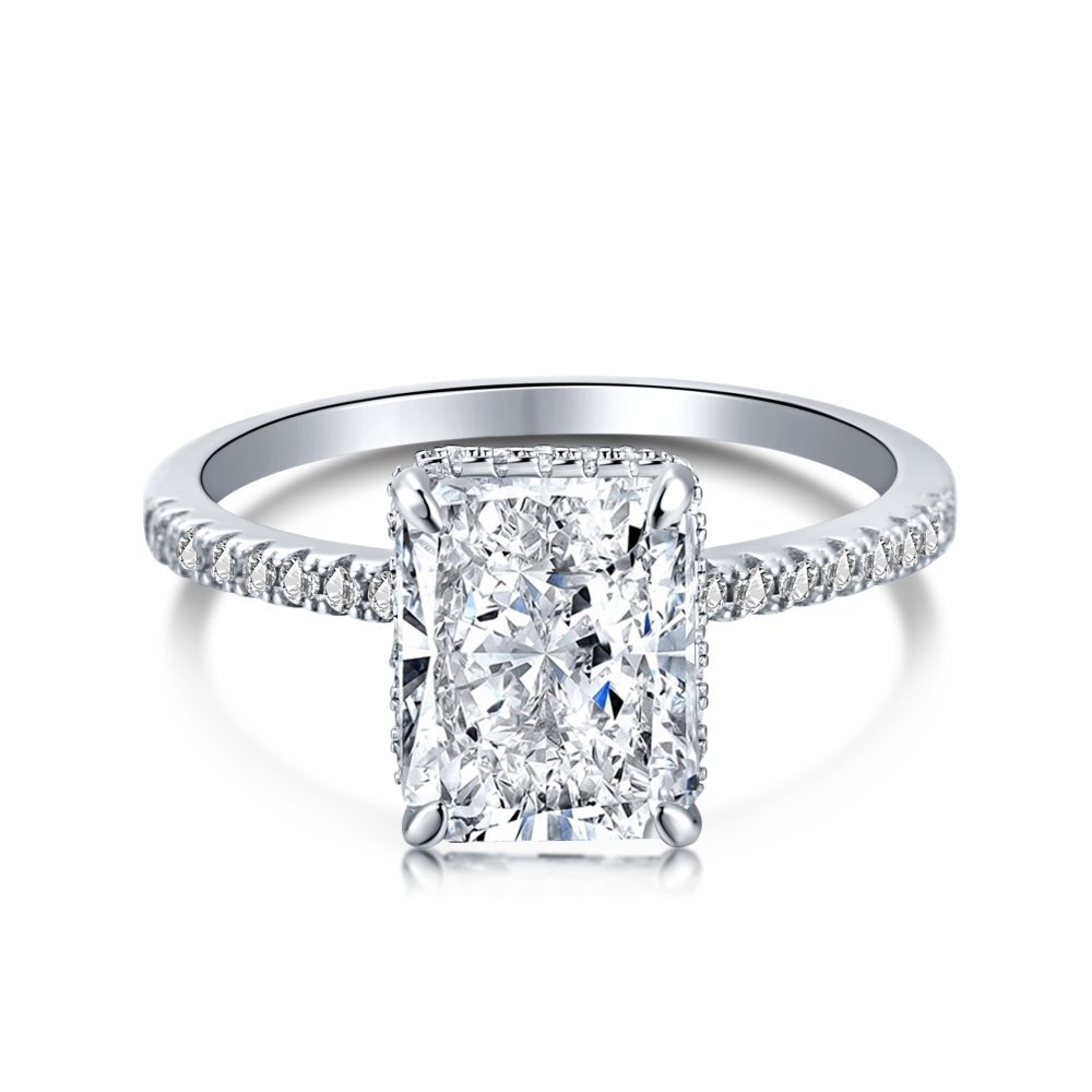 Kinalwen 3 Carat Radiant Hidden Halo Moissanite Ring
