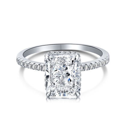 Kinalwen 3 Carat Radiant Hidden Halo Moissanite Ring