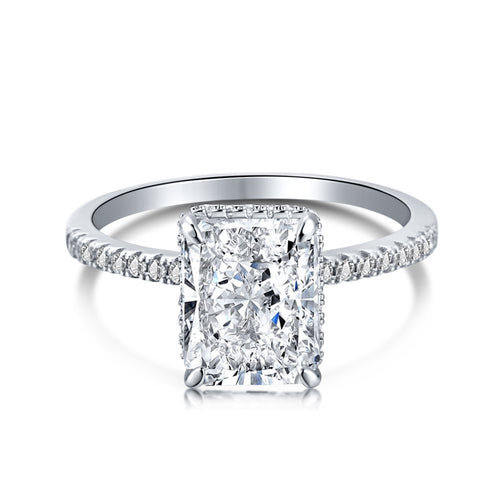 Kinalwen 3 Carat Radiant Hidden Halo Moissanite Ring