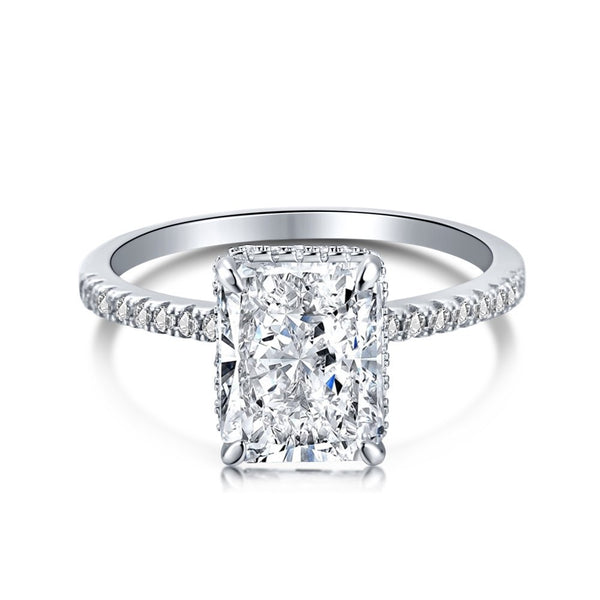 Kinalwen 3 Carat Radiant Hidden Halo Moissanite Ring in 925 Silver