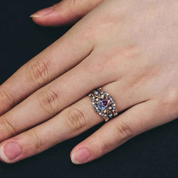 Uloriel 1.3 Carat Pear Stackable Alexandrite Ring Set in 925 Silver