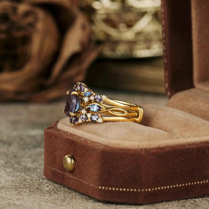 Uloriel 1.3 Carat Pear Stackable Alexandrite Ring Set in 925 Silver