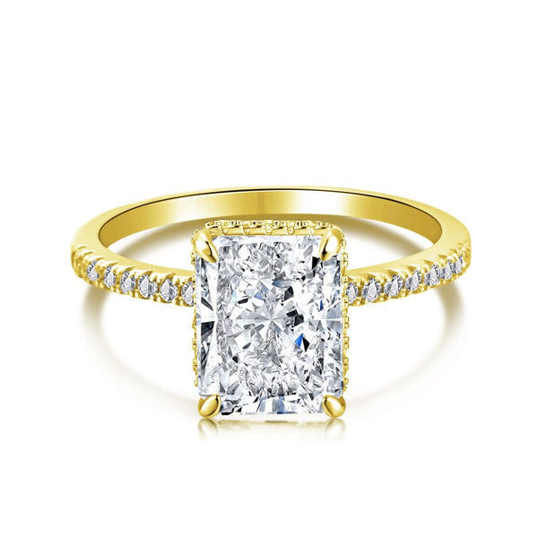Palindra 4 Carat Radiant Hidden Halo Moissanite Ring in 18K Yellow Gold