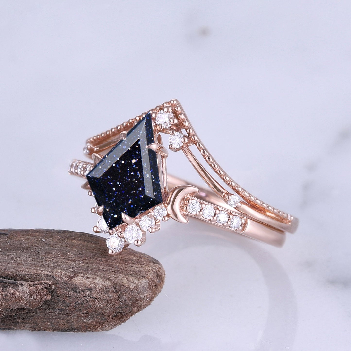 Brinawen 1.4 Carat Kite Stackable Sandstone Ring Set in 925 Silver