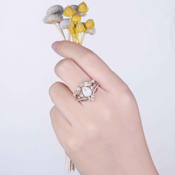 Ciriella 1 Carat Pear Stackable Opal Ring Set in 925 Silver