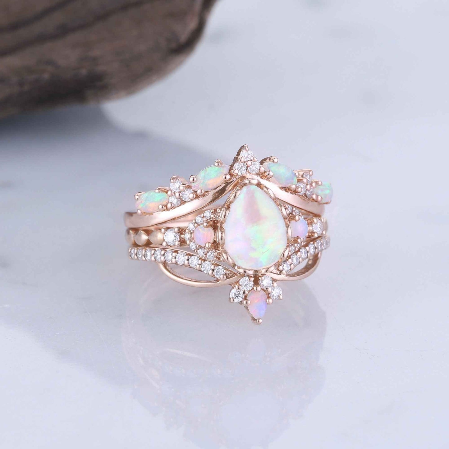 Ciriella 1 Carat Pear Stackable Opal Ring Set in 925 Silver